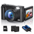 Bifevsr 4K Digital Camera for Photography Autofocus 48MP Vlogging Camera with Flash Anti-Shake 3 180° Flip Screen Compact Travel Camera 16X Zoom Camera for Teens with 32G Card Battery Charger