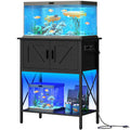 HOOBRO 20 Gallon Fish Tank Stand with Power Outlets and LED Light Metal Frame Aquarium Stand Reptile Turtle Tank Stand with Cabinet Storage 27.6 L x 15.7 W 300 LBS Capacity Black BB40UDFT01