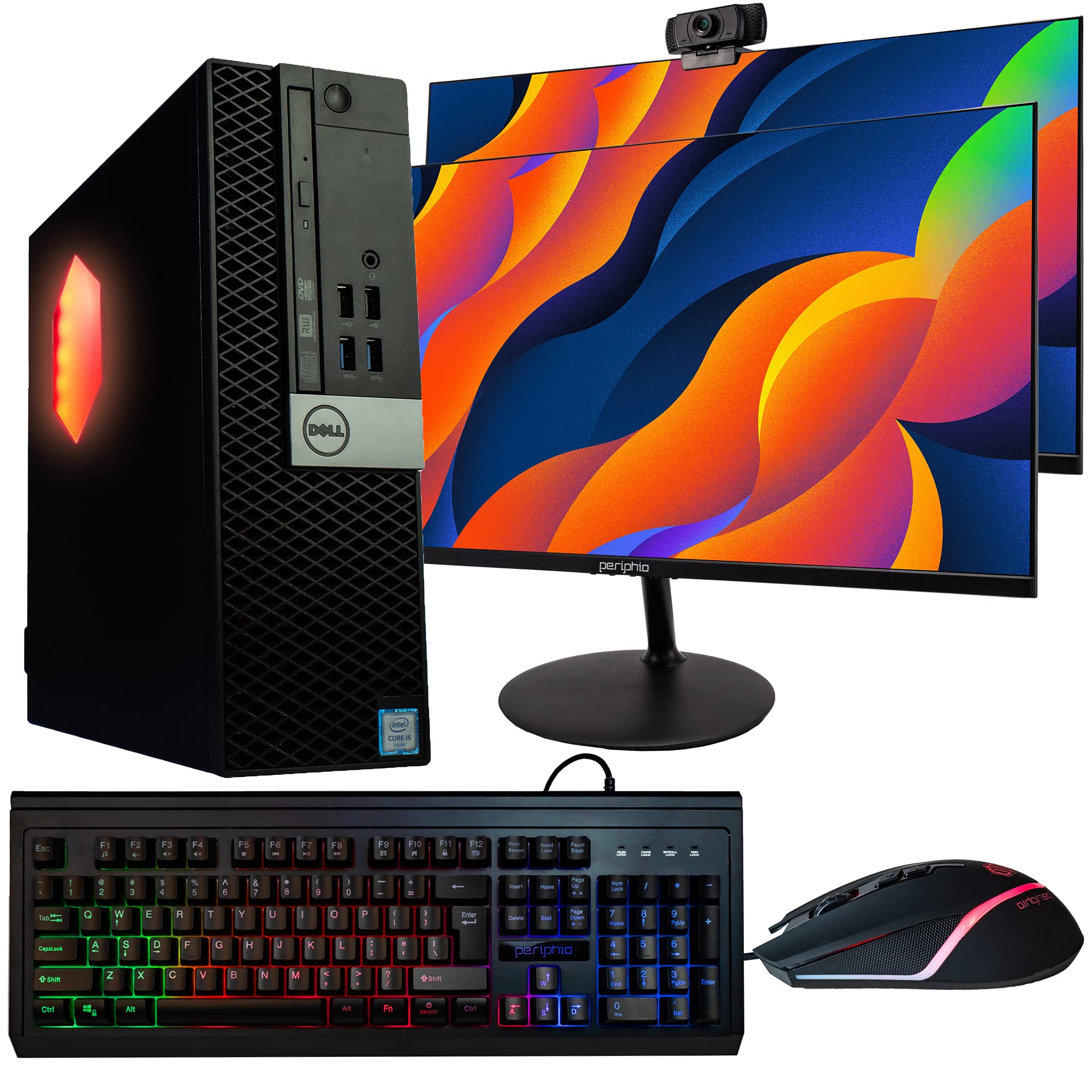 Dell OptiPlex 5040 Desktop Computer PC w/RGB Lighting Ultra-Fast Intel i5 16GB DDR4 RAM 2TB HDD DVD WiFi Dual 24 Monitors Windows 10 Pro (Renewed)