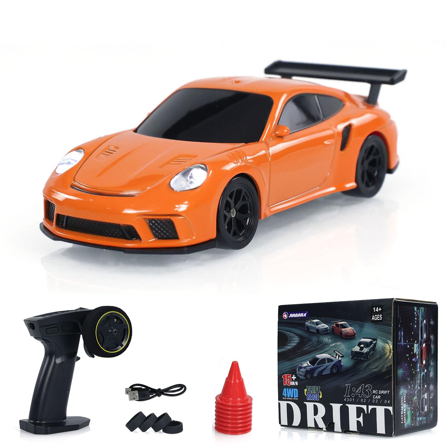 TOUCAN RC HOBBY Remote Control Mini Drift Car 1:43 Race Car Toy Radio Lights Traffic Safety Cone Without a Gyro
