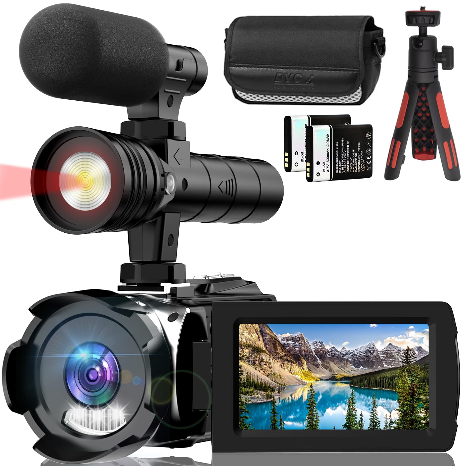 Hojocojo 4K Night Vision Camcorder Digital with IR Light 20X Digital Zoom 270° YouTube Vlogging Camera Recorder Support Full HD 3.0‘’ Camcorder with Microphone 2 Batteries