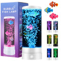 Lnrueg Bubble Fish lamp 4 Lighting Modes 16 Colors，Artificial Fish Tank Lava Night Light Battery and USB Powered Mini Bubble Lamp with Remote Control LED Bubble Fish Lava Lamp (White)