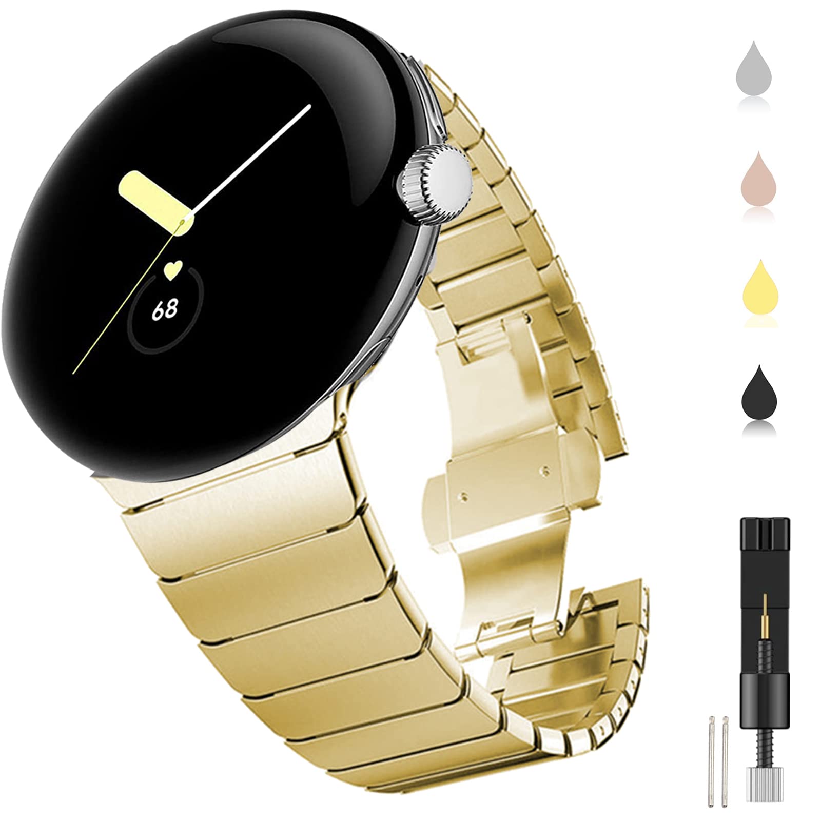 Miimall Compatible for Google Pixel Watch Band Metal No Gap Stainless Steel Metal Wristband with Butterfly Clasp Replacement Bracelet Strap for Google Pixel Watch 1 / Pixel Watch 2 Men Women