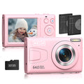 Digital Camera 4K Autofocus Vlogging Camera with Flash 64MP Point and Shoot Digital Camera with 18X Zoom 32GB Card Portable Compact Camera for Teens Adult Beginner Pink