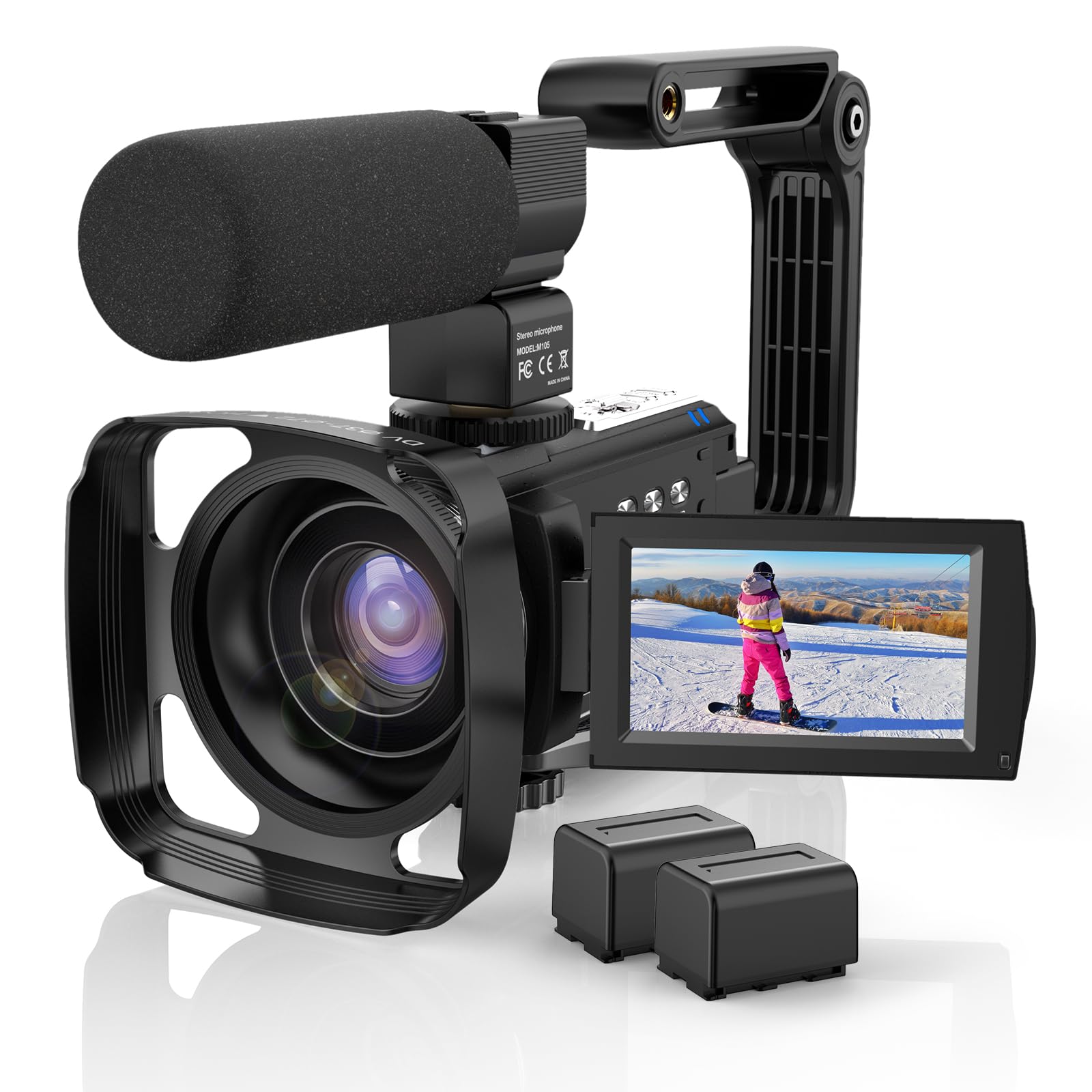 CUTELULY 4K Video Camera Camcorder 48MP UHD 60FPS WiFi IR Night Vision Vlogging Camera for YouTube 16X Digital Zoom Camera with External Microphone Lens Hood Stabilizer Remote Control 2 Batteries