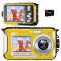 4K Waterproof Camera 11FT Underwater Camera with 32GB Card 48MP Autofocus Selfie Dual-Screen Underwater Cameras for Snorkeling Waterproof Compact Digital Camera 1250mAh Battery（Yellow）