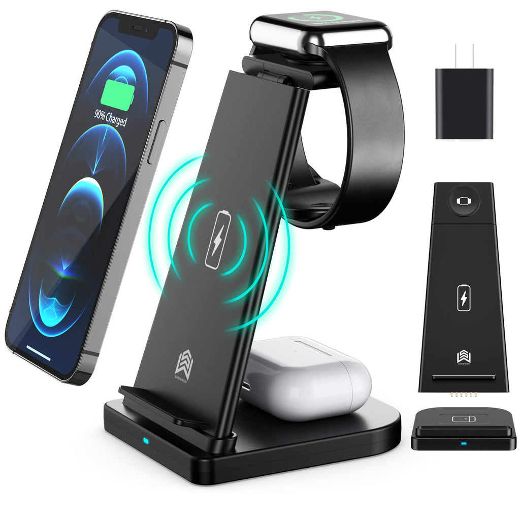 Detachable Wireless Charger 3 in 1 Wireless Charger StandQi-Certificated 15W Fast Wireless Charging Station for iPhone 11/XS/XR/8P/8Apple Watch 6/SE/5/4/3/2/1AirPods Pro Samsung S20/S10