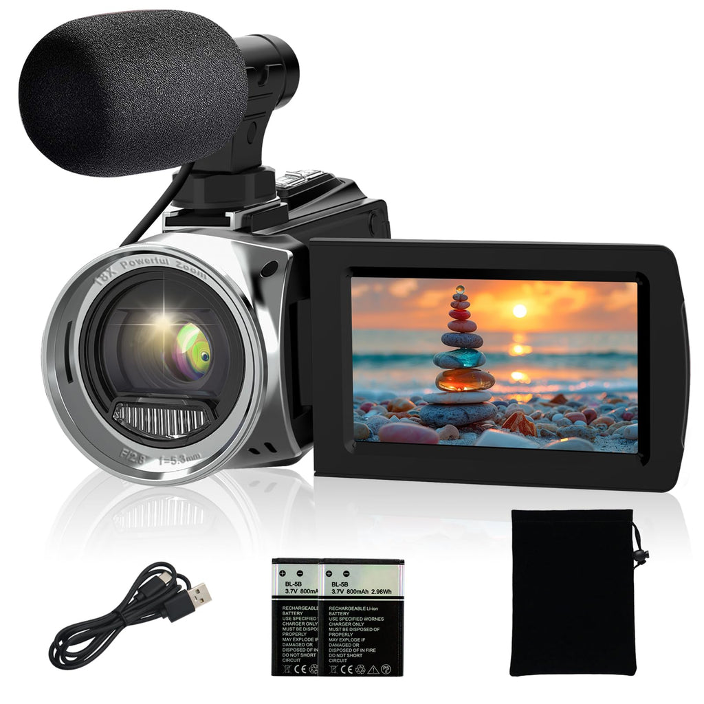 YEEIN Video Camera Camcorder 4K 48MP Digital Vlogging Camera for YouTube 3.0 Inch 270°Rotation LCD Screen 18x Digital Zoom Video Recorder with Microphone 2 Batteries