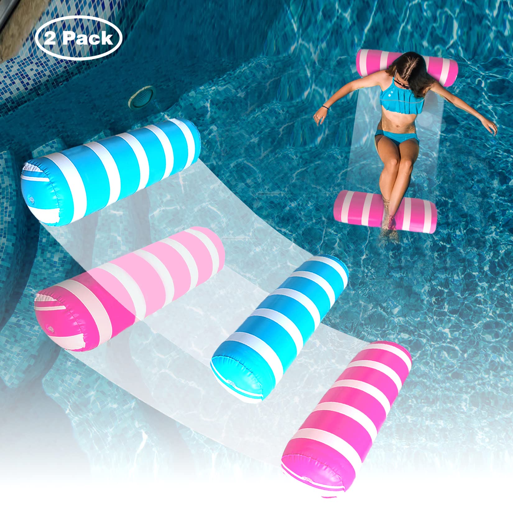 2 Pack Water Swimming Pool Float HammockPool Float LoungerWater Hammock Lounger Swimming Floating Bed HammockComfortable Inflatable Swimming Pools Lounger for Adults Vacation Fun and Rest