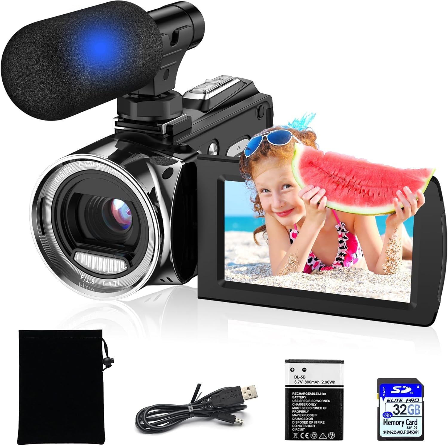 Rumyums Video Camera Camcorder YouTube 4K 48MP Vlogging Camera Recorder 3.0 Inch 270 Degree Rotation Screen 18X Digital Zoom Video Camera for Kids with Microphone and 32G SD Card