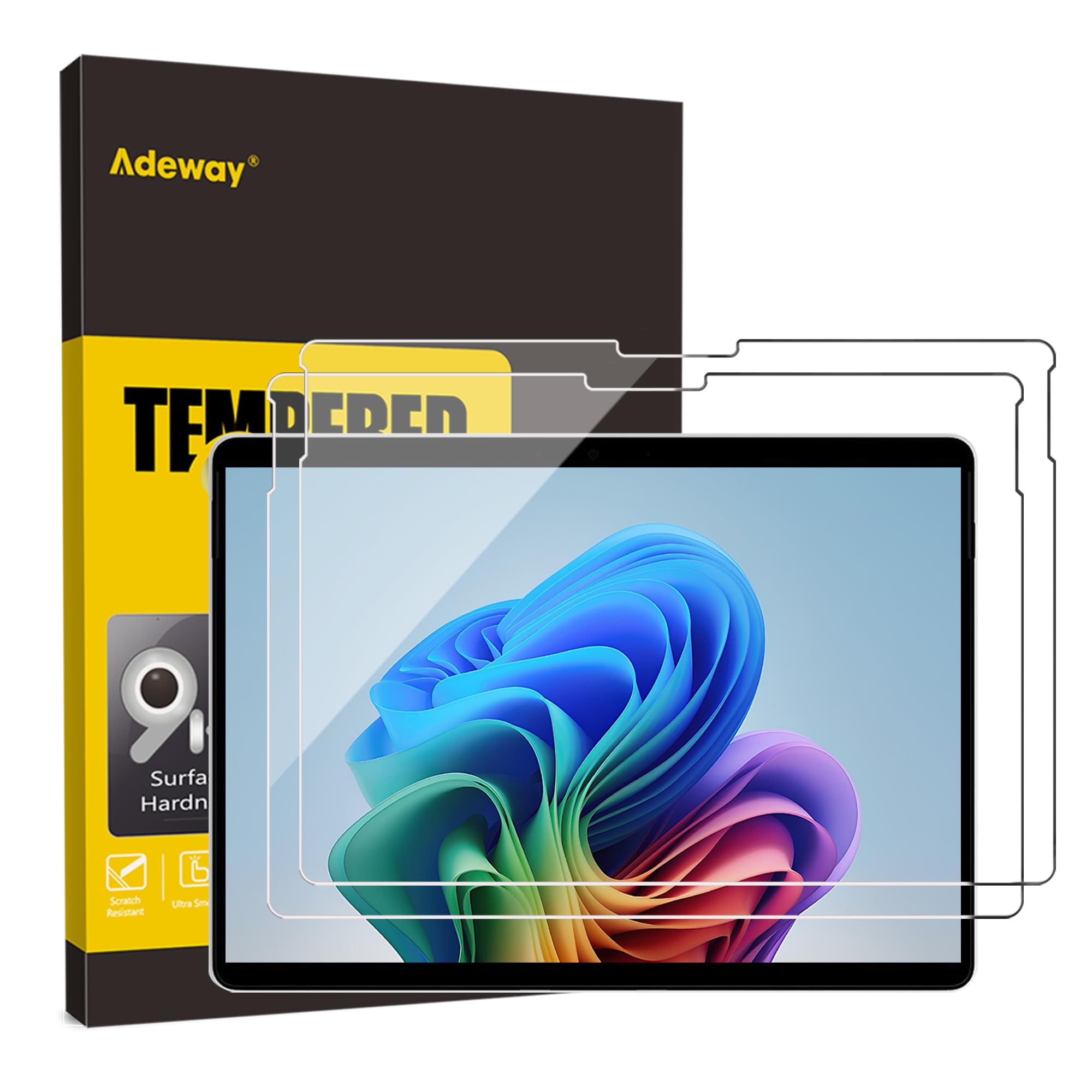 Adeway [2 Pack] Tempered Glass Screen Protector for Microsoft Surface Pro 11 2024 /Surface Pro 9 (13 inch)Extremely Response/Ultra Clear Tempered Glass