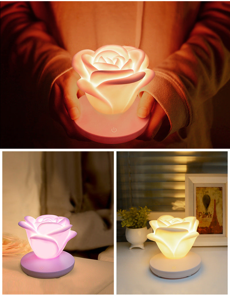 USB Rechargeable Rose Flower LED Touch Table Lamp