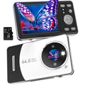 Digital Camera Autofocus UHD 64MP 4K Camera with Anti-Shake & 18X Digital Zoom Point and Shoot Digital Cameras has Dual-Lens Design - Ultra-Wide-Angle 120° Lens & Standard 60° Lens with 32GB Card