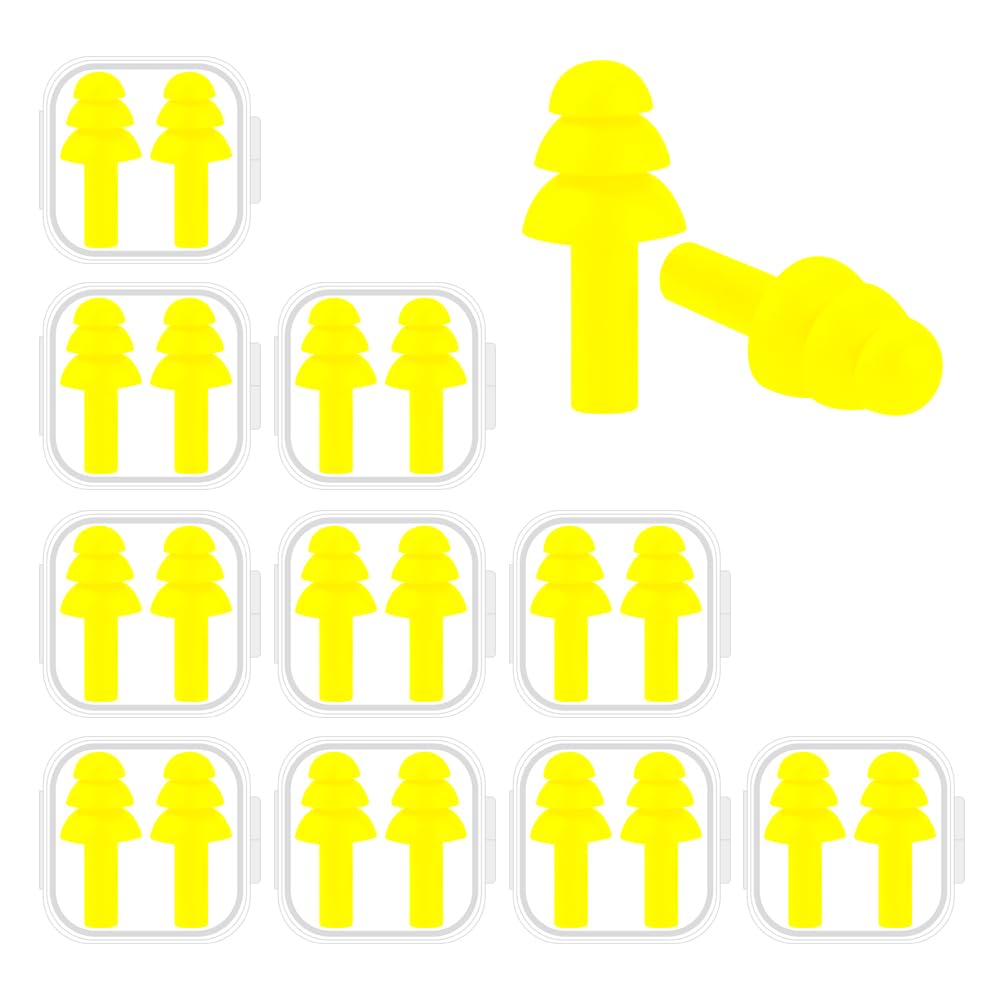 10 Pairs Noise Cancelling Ear Plugs Premium Soft Silicone Reusable Waterproof Hypoallergenic Noise Reduction Earplugs for Swimming Airplanes Travelling Sleeping & Snoring (Lemon Yellow)