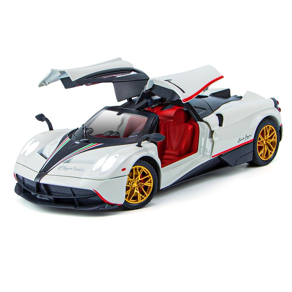 1:24 alloy die-casting metal Pagani car model toys Pagani Huayra Dinastia Toy with sound and light functions pull back car adults and children are suitable for gifts collectibles. (White Pagani)