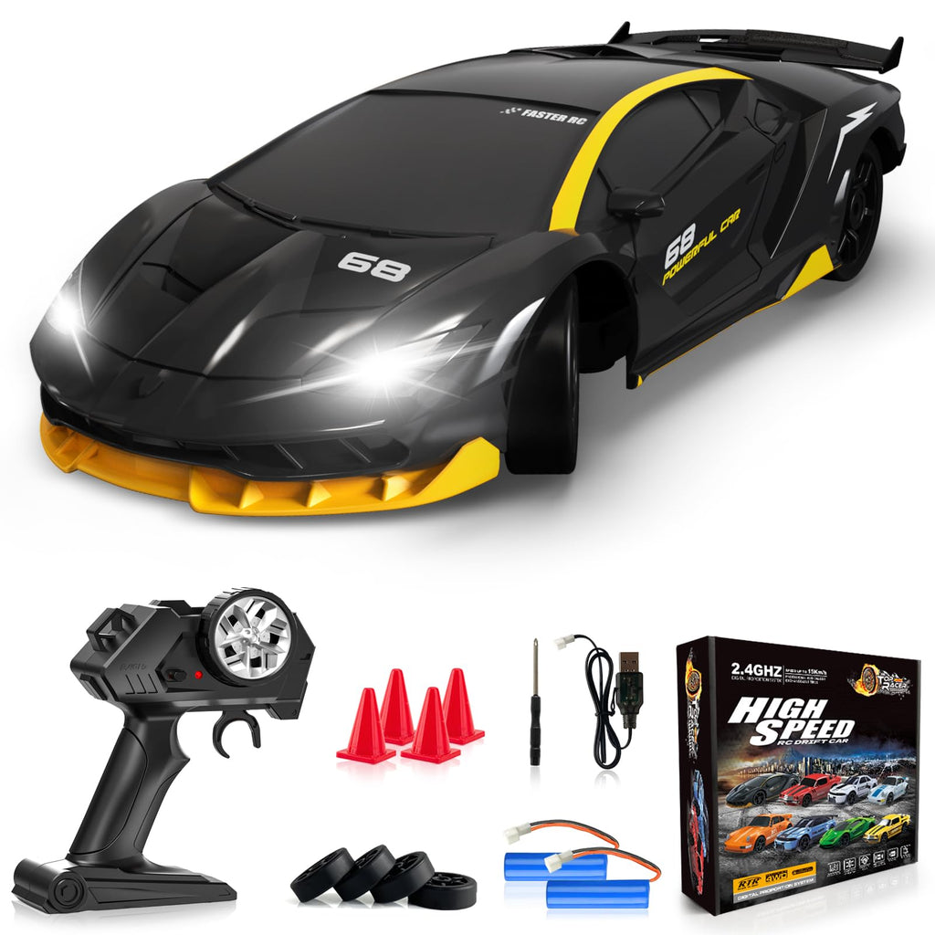 EversaleT RC Drift Car Remote Control Car 2.4GHz 1/24 4WD 15KM/H High Speed Racing Sport Car with LED Lights Drifting Tire Racing Sport Toy for Adults Boys Girls Kids Gift 2Pcs Rechargeable Batteries