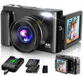 4K Digital Camera for Photography Autofocus 2024 Latest 48MP Vlogging Camera for YouTube with SD Card 2 Batteries 3" 180°Flip Screen Compact Travel Camera for Teens with 16X Zoom Anti-ShakeBlack