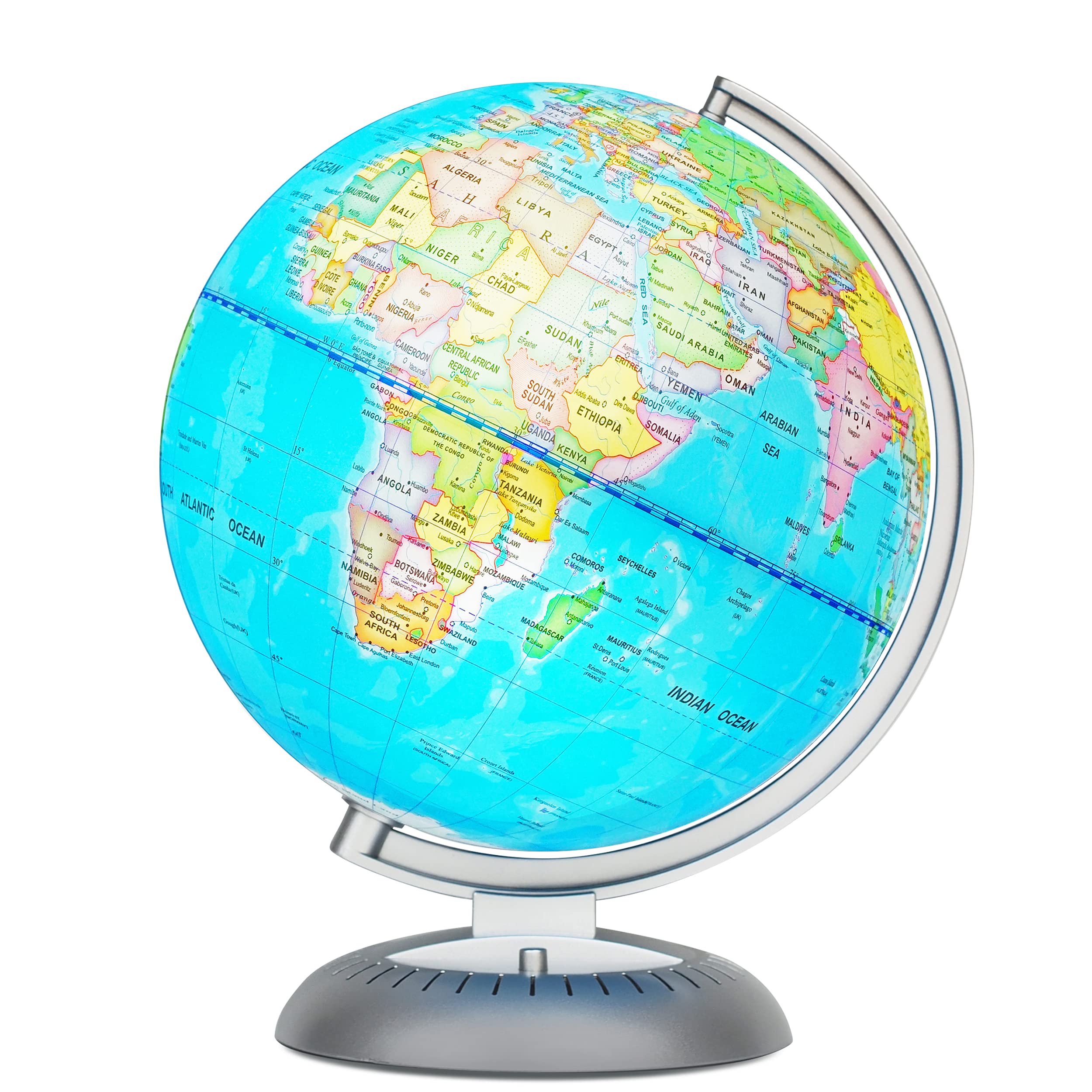 Illuminated Globes for Kids - 8” Light Up World Globe With Stand Gift Ideas for Children - Interactive Learning & Educational Toys for All Ages - Earth Globe With Build in Led Night Light - Gifts for Boys And Girls Age 8-12 + Year Old