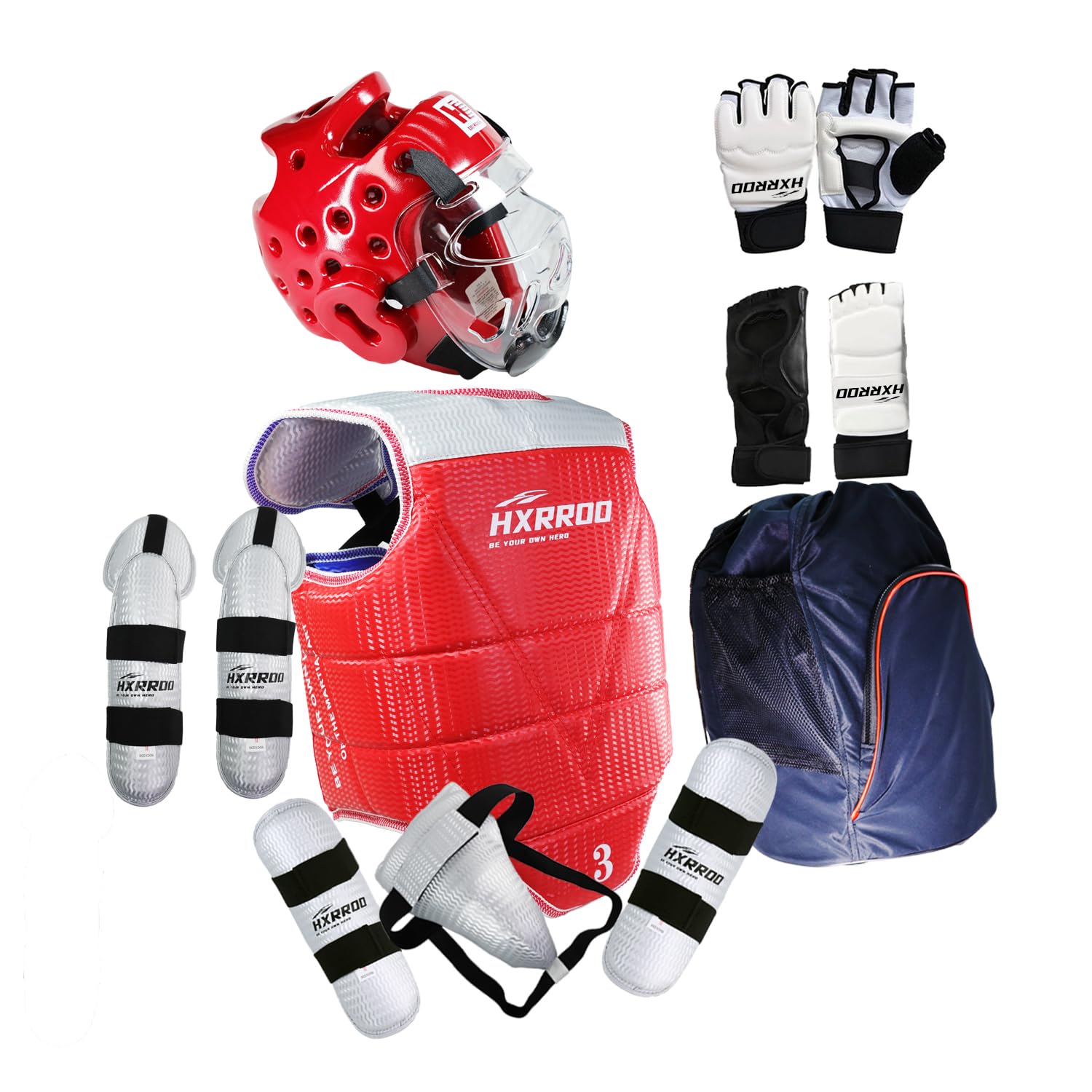 HXRROO 13 pcs Taekwondo Sparring Gear Set Ultimate Protective Gear for Taekwondo Karate Trainer Children Youth Adult (red 2#)