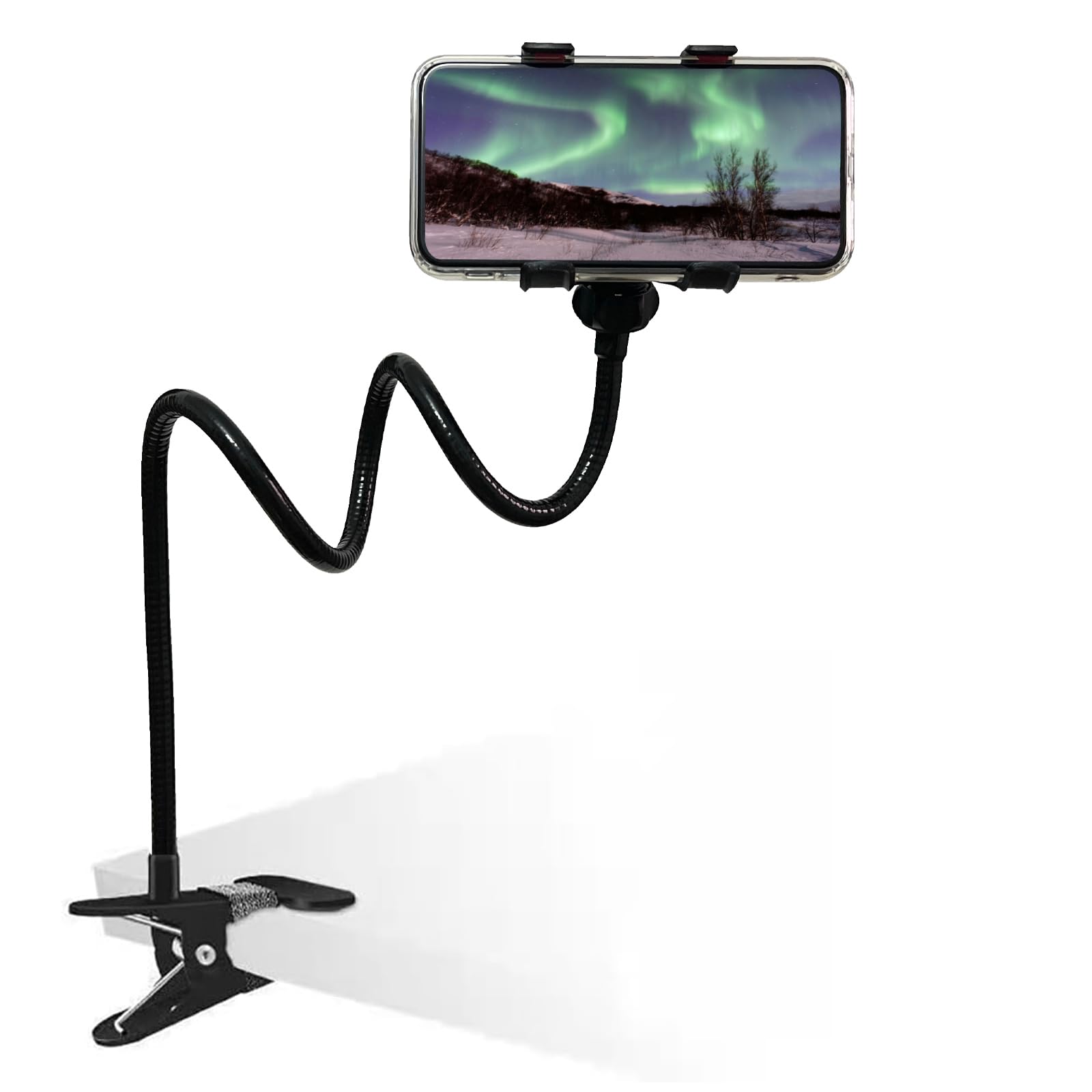 Lakibebie Cell Phone Clip Bed Stand HolderUniversal Mobile Phone Stand Gooseneck 360 Rotate Mount Cell Phone Clamp with Adjustable Flexible Long Arm Desktop Lazy Bracket DIY Mobile Phone Bracket