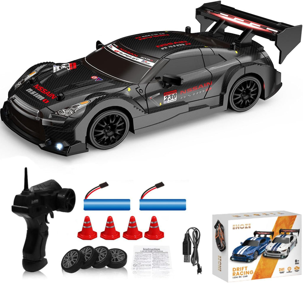 KAIMIO 1:24 Scale RC Drift Car 4WD 2.4GHz 30KM/H High Speed Racing Sport Toy Car with LED Lights Racing and Drift Wheels (8601-Black)