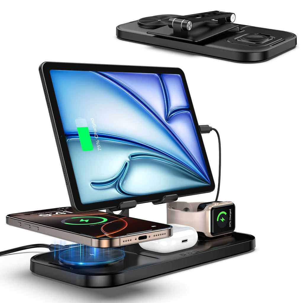 Induction iPhone Charger 4 in 1 Wireless Charger for iPhone 15 Pro Max/14/13 Charging Station for ipad Wired Charger for Tablet Wireless Charger for iwatch 9/8/7/SE Airp ods Pro/3