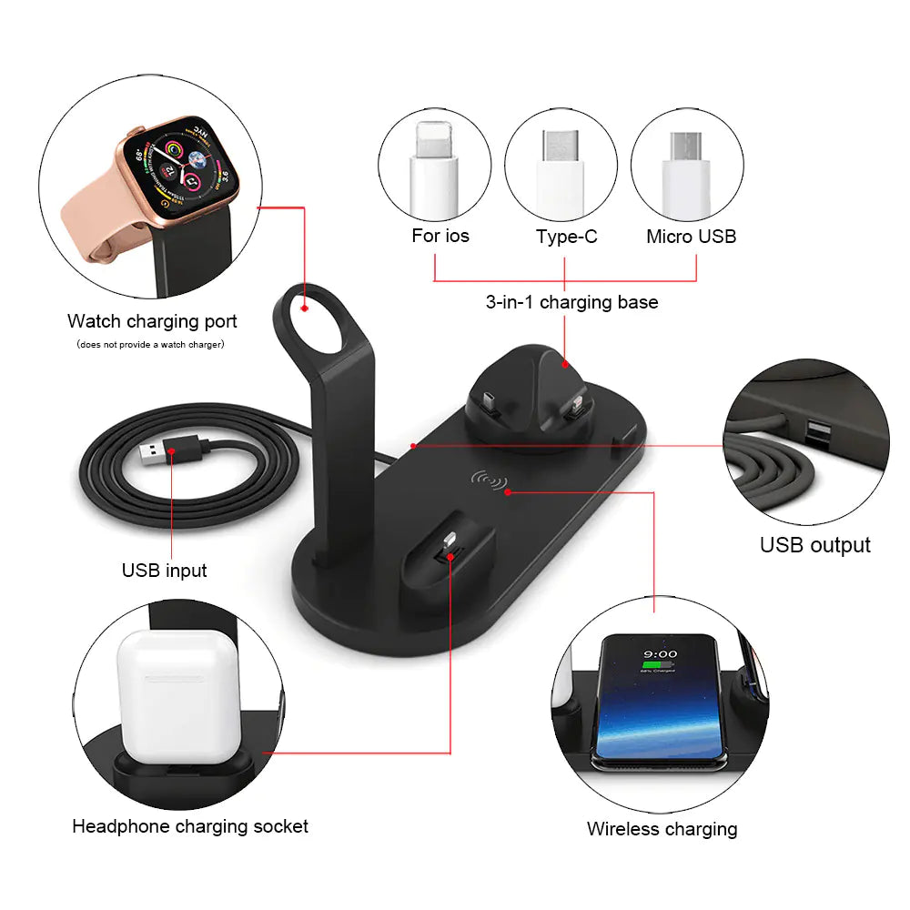15W 4-in-1 Wireless Charger for Phones, Earbuds, Watches